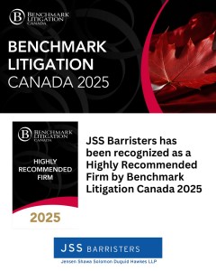 JSS Barristers has been recognized as a Highly Recommended Firm by Benchmark Litigation Canada 2025